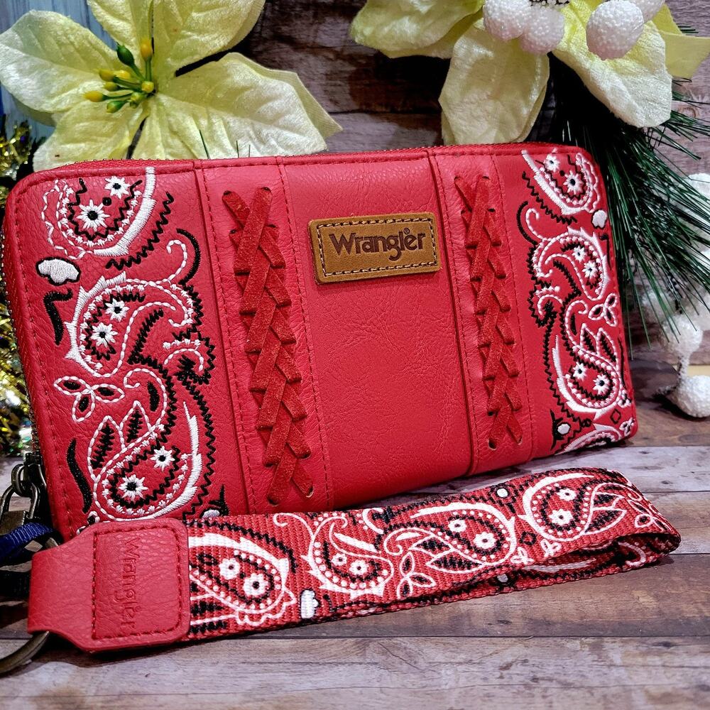Wrangler by Montana West Wristlet Embroidered Wallet Women's Purse Western Red